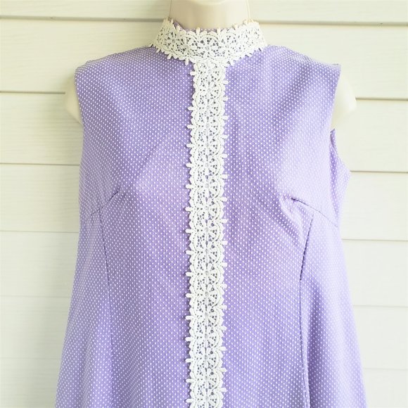 Vintage 60s/70s Union Made Purple with white polka dots maxi dress - Picture 4 of 11